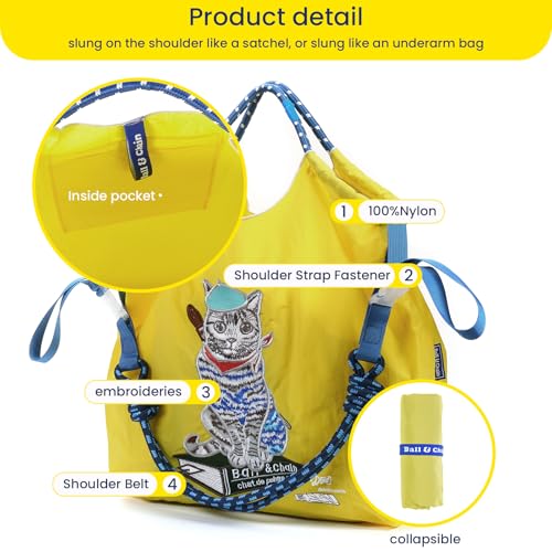 Image of Ball&Chain Nylon Tote - Personalized Birthday Gift for Women, Custom Crossbody Shoulder Style(YELLOW, Large)