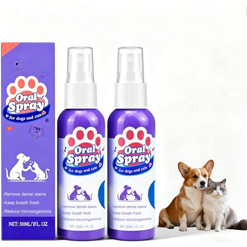 Wanban Pet Oral Spray Teeth Cleaning Spray for Dogs and Cats Pet Breath Freshener and Teeth Cleaning Sprays No Brushing 30ml Each (2pcs)