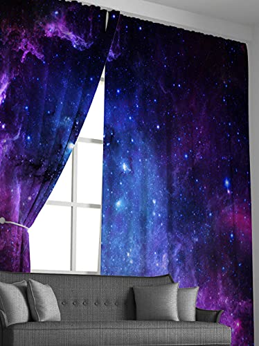 Loussiesd Galaxy Curtains for Girls Boys Teens Kids Starry Sky Window Drapes Outer Space Cosmos Window Treatments Ultra Soft Blue Purple Milky Way Window Curtain (2 Panels - Image 4