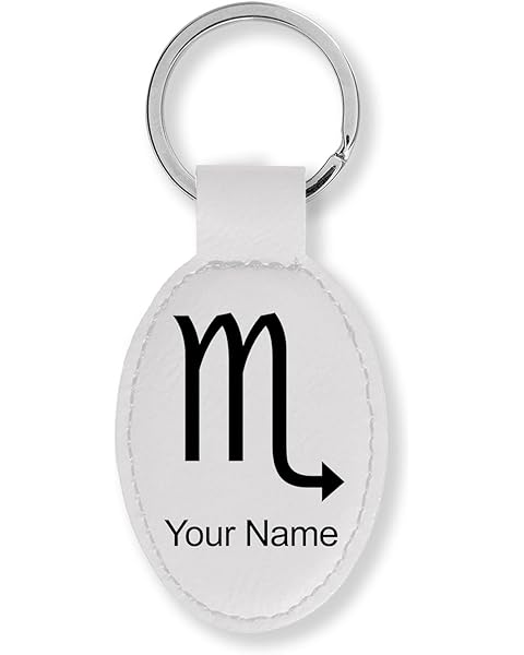 LaserGram Oval Keychain, Zodiac Sign Scorpio, Personalized Engraving Included (White)