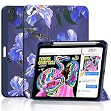 DJ&RPPQ Case for iPad (A16) 11th Generation 11-inch 2025, iPad 10th Generation 10.9-inch 2022, with Pencil Holder-[Auto Wake/Sleep] Slim Folding Stand Cover with Soft TPU Back Cover -Flower