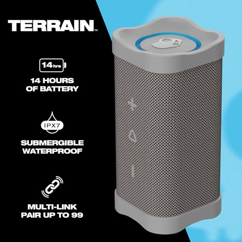 Skullcandy Wireless Bluetooth Speaker - IPX7 Waterproof Portable Terrain Speaker with Dual Custom Passive Radiators, 14 Hour Battery, Nylon Wrist Wrap, & True Wireless Stereo (Light Grey) by Skullcandy - Image 2
