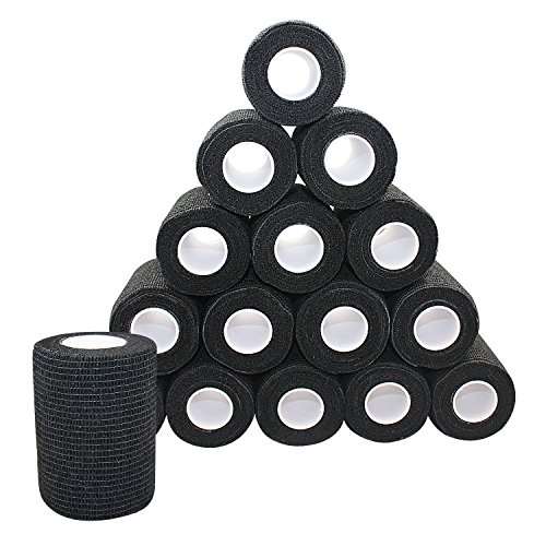 COMOmed Self Adherent Cohesive Bandage Latex 3x5 Yards First Aid Bandages Stretch Sport Athletic Wrap Vet Tape for Wrist Ankle Sprain and Swelling,Black(16 Rolls)