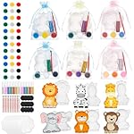 Gemscream 60 Pcs Plaster Painting Kit Party Favors for Birthday Supplies Animal Crafts DIY Painting Statues with Magnet Brushes Palette Organza Bag for Art Favor Bags