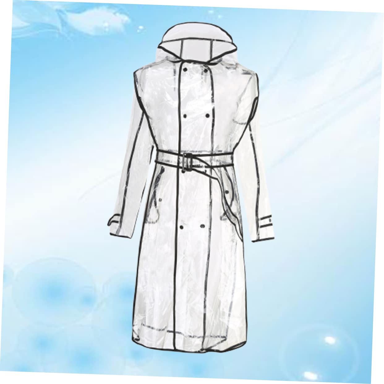 Imperméable Transparent en EVA avec Ceinture Manteau de Pluie -Long Vêtement de Pluie Noir pour Femme Sorties par Pluvieux Taille Xl