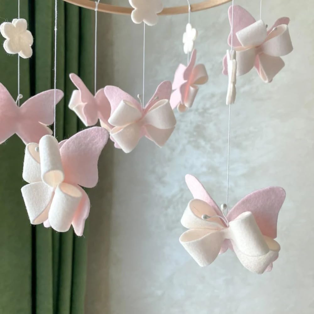 Pink Butterfly Mobile, Felt Butterflies Hanging Mobile, Butterfly Wall Decor, Crib Mobiles, 8.5 "W x 11 "H, Mobiles for Crib Girl, Bedroom Crib Nursery Home Decor (Gift Wrapping)