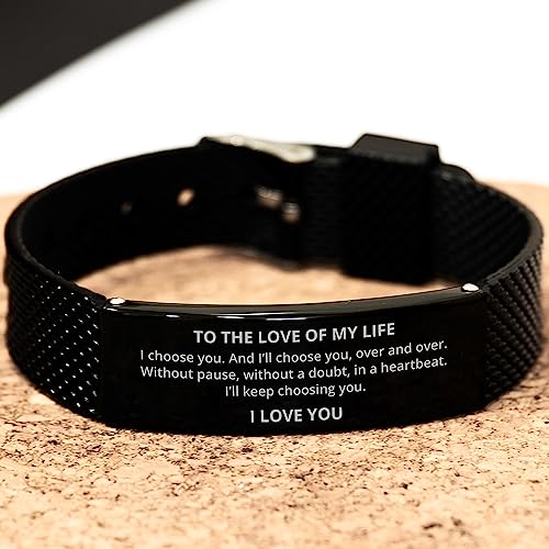 To The Love Of My Life Black Shark Mesh Bracelet, I Choose You And I'll Choose You Over And Over, Best, Engagement Gifts, Wedding Gifts, Valentines Day Gifts For Men Women #TOP1
