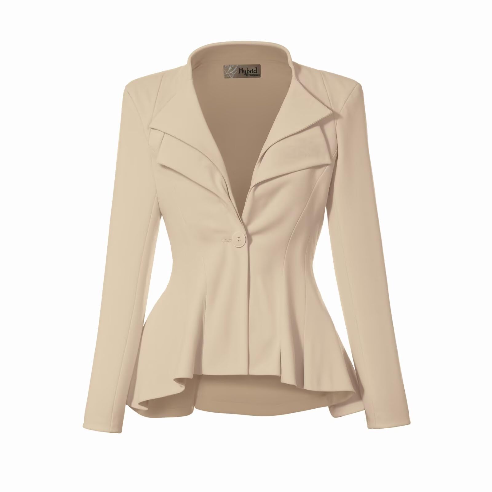 Hybrid & Company Women's Casual Work Office Dressy Double Lapel Single Button Peplum Comfortable Blazer