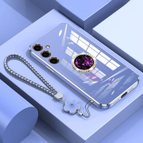 Coque luxe Samsung Galaxy A55 bleu chic style bijoux avec lanière amovible