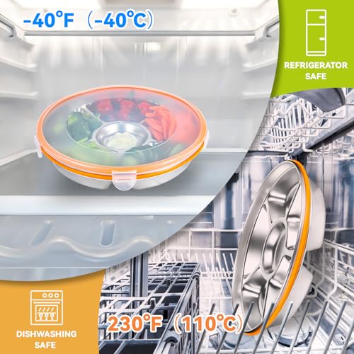 Motith Divided Serving Tray With Lid - Snack Tray With Lid Vegetable Tray With Lid Stainless Steel 6 Compartments 10Inch 60Oz For Christmas Party Platter Snackle Box Container Fruit Trays Veggie Tray thumb #2