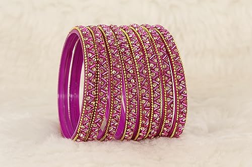 Image of NMII Glass Bangles Set For Girls and Women Studded Zircon Gemstone and Beads I women bangles I (Pack of 8)
