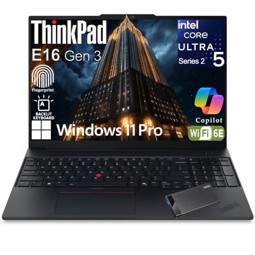Lenovo ThinkPad E16 Gen 3, 16GB DDR5 RAM, 512GB SSD, 500GB External HDD | Intel Ultra 5 225H High Performance Processor, Business Laptop for Work, Data Processing, Backlit Keyboard, Windows 11 Pro - image 1