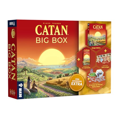 Devir - Catan Big Box, Juego de Mesa, Edición 2025 (Incluye Juego Básico, Ampliación para 5-6 Jugadores, 2 Miniexpansiones) (BGCATPLUSP3)