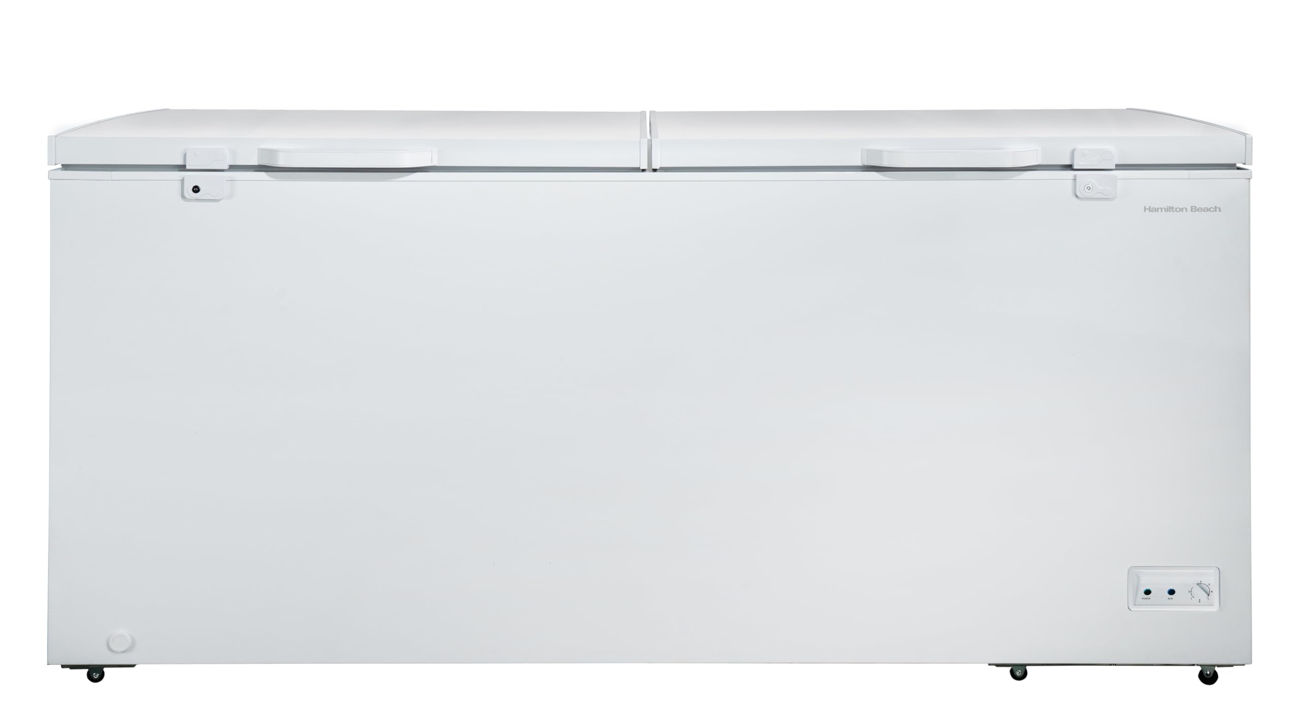 Hamilton Beach HBFRF2129 Congelador horizontal de 21 pies cúbicos con tapa y puerta doble, listo para garaje, cestas revestidas de vinilo blanco, ahorro de espacio, parte trasera plana, permanece abierto, acceso frontal, drenaje para almacenamiento, caza, familia numerosa