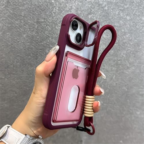 Étui portefeuille avec porte-cartes pour iPhone 16 Pro Max vin rouge antichoc