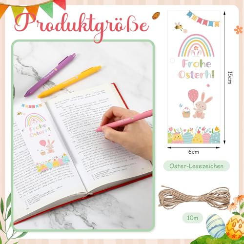 Nezyo 24 Set Ostergeschenke Farbige Kugelschreiber Gravur mit Einzugsmechanismus Frohe Ostern Hasen Lesezeichen mit Hanfseil Osterthemen Geschenk für Familie Kollegen Freunde
