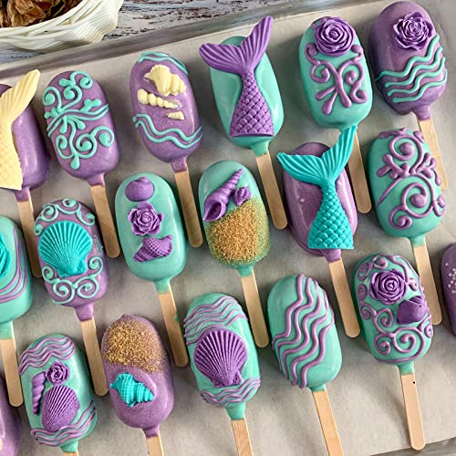 Image of Sakolla 4 Pcs Marine Theme Silicone Fondant Molds, Mermaid Tail Seashell Conch Starfish Shape Silicone Molds for Cake Decoration, Chocolate, clay, Crafting