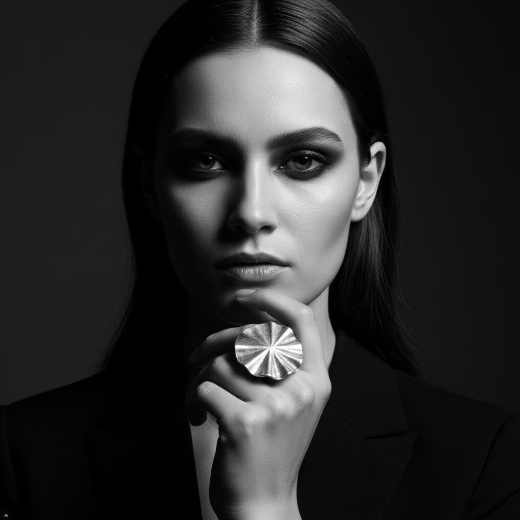 Bohemian Statement Ring for Women, Oxidized Silver Plated Pewter Finish for a Vintage Look, Adjustable Band, Large Round Disc with Radial Pleated Design, Hypoallergenic NR001