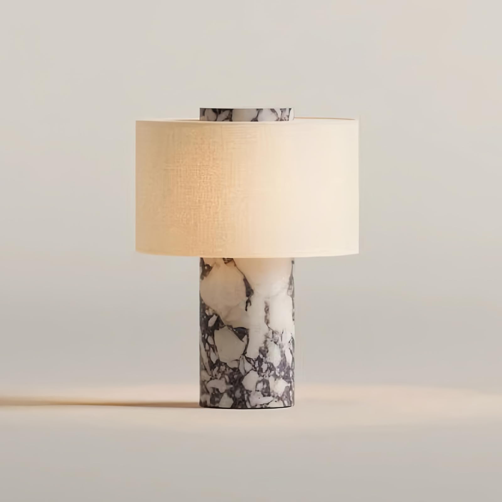 Touch Dimmable Marble Table Lamp, Rechargeable Stone Marble Night Light with High End Linen Lamp Shades, Cylindrical Shape for Home Improvements Essential #01 Black & White