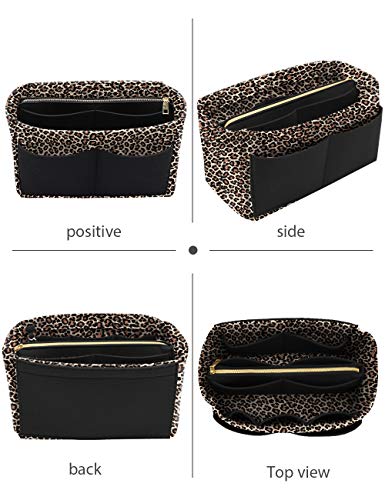 Image of LEXSION Felt Purse Bag Organizer Insert with zipper Bag Tote Shaper Fit Speedy Neverful PM MM, 1-B-LeopaBd, X-Large
