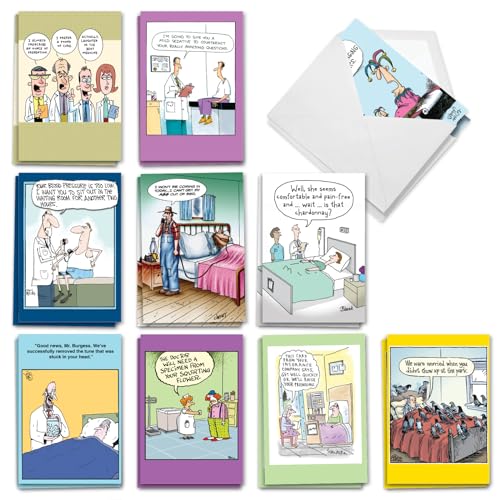 NobleWorks 20 Assorted Box Set Funny Get Well Greeting Cards w/5 x 7 Inch Envelopes (10 Designs, 2 Each) Doctor's Orders AC7848GWG-B2x10