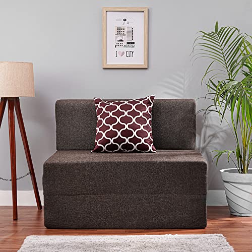 Image of Convertible Fabric Sofa Cum Bed | Foldable Double Foam & Washable Cover with Cushions | Modern Design Use Living Room & Guest Room (Coffee-Multi-Oval, 3X6 Ft)