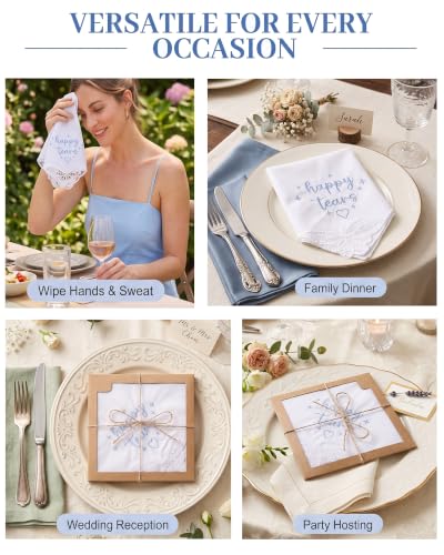 Image of Kinlop 6 /12 Pack Embroidered Wedding Happy Tears Handkerchiefs, 11 inchx11 inch Lace Handkerchiefs, Something Blue Gift for Bride