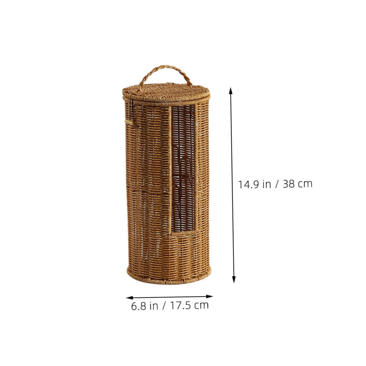STOBAZA Faux Rattan Storage Basket with Lid Elegant Handwoven Decorative Hamper for Towels and Toilet Paper Stylish Organizer for Bathroom Living Room and Bedroom and Versatile Design