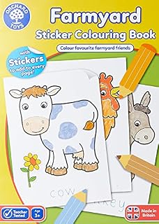 Orchard Toys Farmyard Sticker Colouring Book, Educational Colouring Book, Includes Stickers, Colour and Write Farmyard Animals, Age 3 Years +