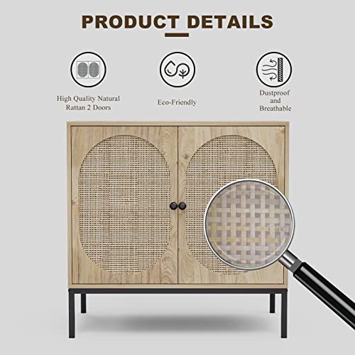 Ikifly HU8897-WD Rattan Storage Cabinet Set Of 2, Handmade Natural Rattan Door Buffet Cabinet With Storage, Sideboard Cabinet Console thumb #6