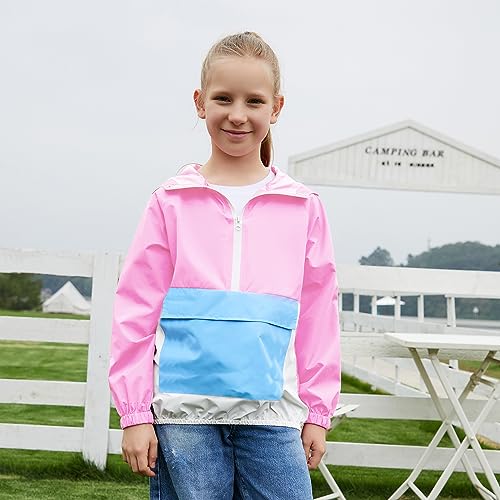 Image of MODAFANS Girls Boys Rain Jacket Lightweight Waterproof Packable Hooded Half zip RainCoats Windbreaker for Outdoor 4-13Year