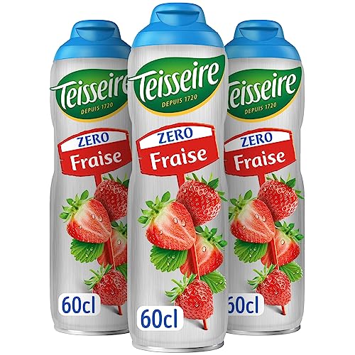 Teisseire Zéro Sucre, Sirop Fraise pour Boisson Rafraîchissante, Cocktails, Bidon 3x60cl