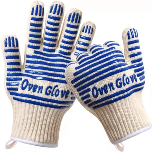 Oven Glove EN407 Certified 932 °F Oven Gloves Kitchen Microwave Heat Resistant Five Finger Non-Slip Silicone Oven Gloves for Handling Hot Surfaces Cooking Baking and Fireplace Grilling