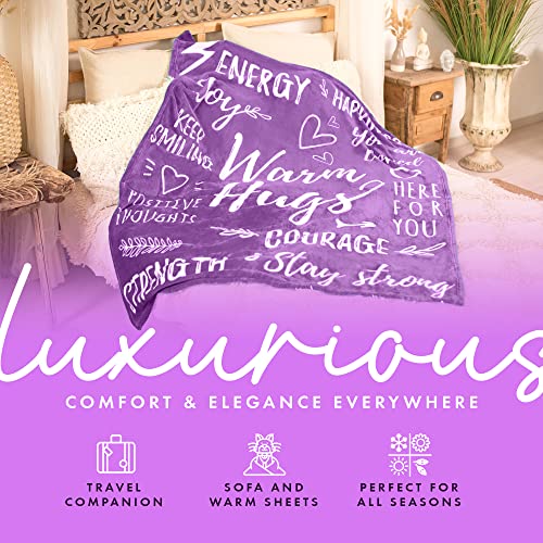 Easyfluffy Get Well Gift For Women & Men - Super Soft Hug Blanket With Inspirational Words - Healing Blanket Care Package Comforting Gift For Cancer Patients & Others At Hard Times - 50"X60", Purple #TOP6