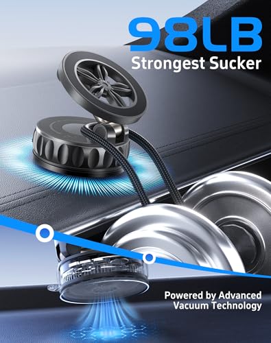 2026 Upgraded Car Phone Holder for Magsafe [125+ LB Strongest Suction & 3000gf Strongest Magnetic] 360° Adjustable Car Phone Mount, Phone Holders for Your Car for iPhone 17 Pro Max 16 15 14 13 12 Plus - image 3