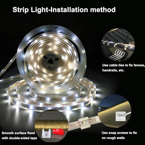 Image of Solar LED Strip Lights Outdoor Waterproof,9.8ft White Solar Powered Strip Lights with Remote,Timer,8 Lighting Modes IP65 Waterproof Strip Lights for Step Gazebo Balcony outdoor bar Garden Decor