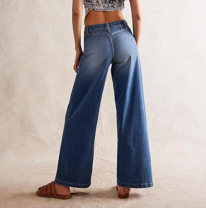 LifeShe Women's Flare Bell Bottom Jeans High Waisted Bootcut Jeans Baggy Stretchy Wide Leg Denim Pants2