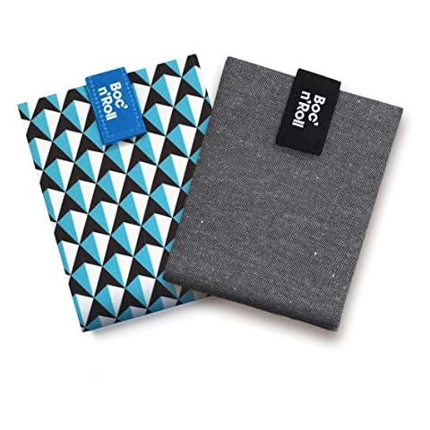 Roll'eat - Pack of 2 Units, BOC’n’Roll Nature Black and BOC’n’Roll Tiles Blue | 2 Reusable Ecological Sandwich Wraps | BPA Free Cover