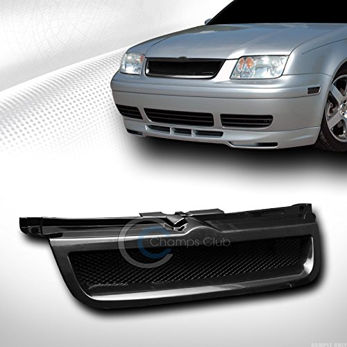 Hs Power Black Finished Aluminum Mesh Badgeless Front Hood Bumper Grill Grille Compatible With 1999-2005 Volkswagen Jetta/Bora Mk4 #TOP1