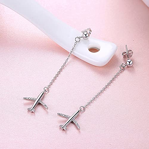 Pendientes de plata de ley S925 con motivo de avión y circonitas para regalar a niñas en fechas especiales 4
