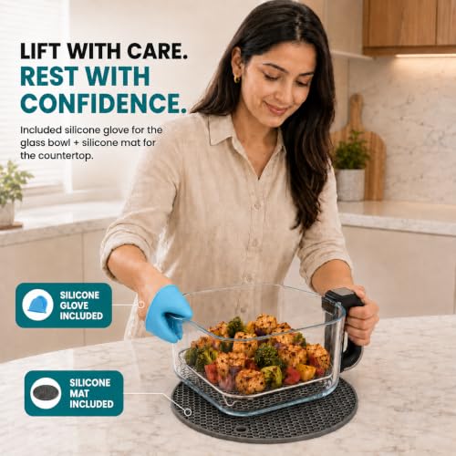 Image of Libra 5.5 L Glass Air Fryer Oven - Multifunction Digital Air Fryer for Home | PTFE-Free Non Toxic Glass Bowl, 1500W, 12 Presets, Air Fry Grill Roast Dehydrate,180 Visible Window, 1 Year Warranty