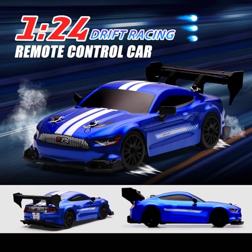 Image of 1:24 Scale RC Drift Car,4WD 2.4GHz High Speed Racing Hobby Sport Toy Car Vehicle with LED Lights,Racing and Drift Wheels for Adult Boys Girls Kids Gift (8602-Blue)