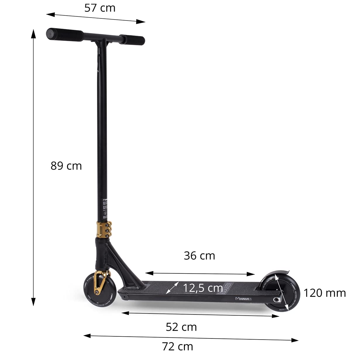 Scooter eléctrico Movino Kraken Neogold, Sistema de compresión IHC, rodamientos sellados, Horquilla de Aluminio, Ruedas de núcleo Completo de 120 mm, una Plataforma de Carretera