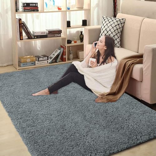 Image of LUXE HOME INTERNATIONAL Microfibre Carpet Super Soft Anti Slip Vegas Rectangular Rugs for Bedroom,Livingroom(Grey,3X5 Feet)