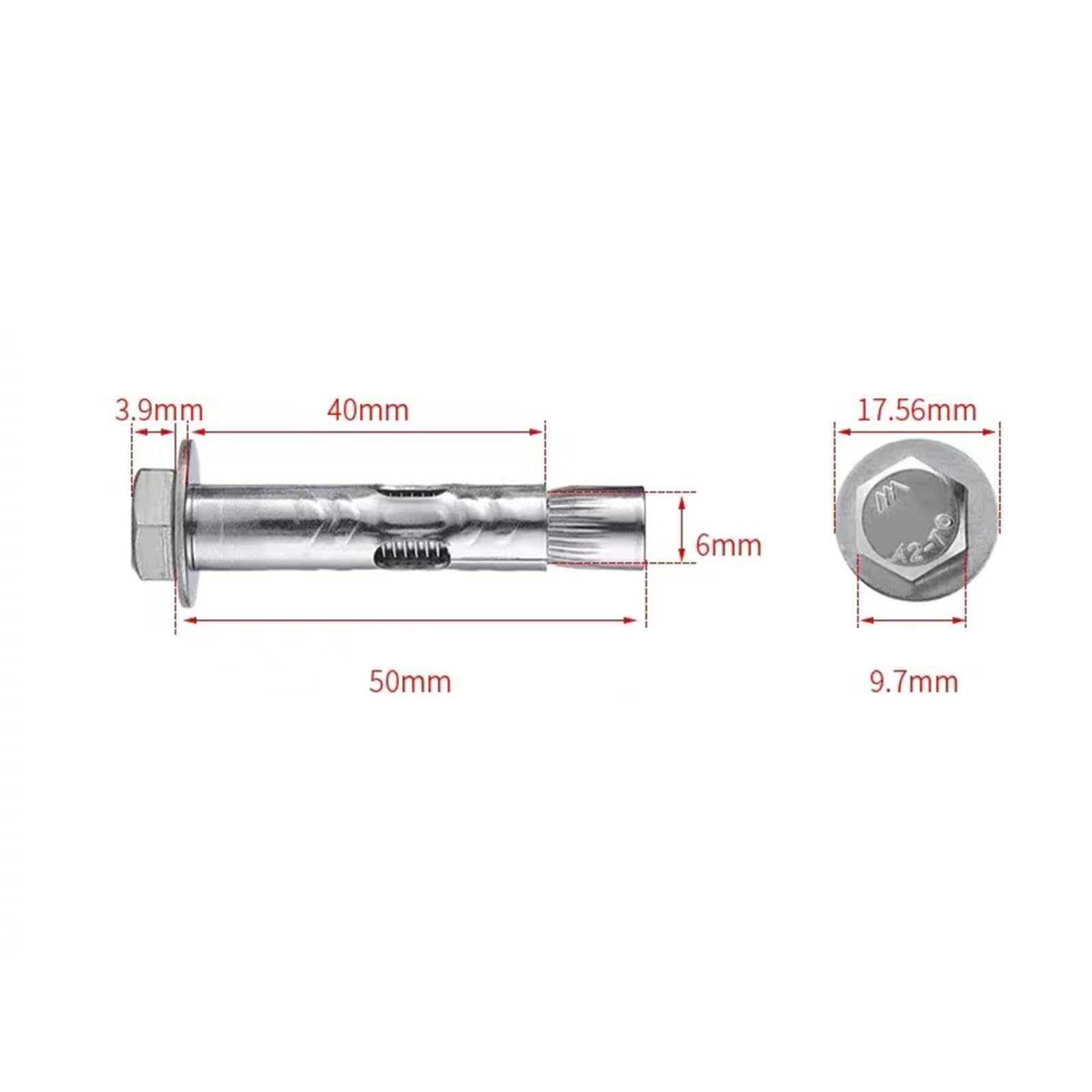 5Pcs Expansion Screw Bolts, Stainless Steel Expansion Sleeve, M6*50mm Anchor Bolts, For Wall - Image 2