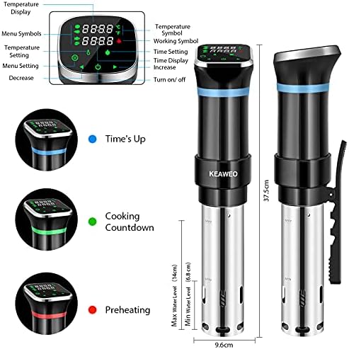 KEAWEO Sous Vide, Immersion Circulator Thermal Immersion Circulator Sous Vide Machine Cooker, Ultra-Quiet, Accurate Temperature 25-95 Digital Timer, Menu Function, Stainless Steel 1100W