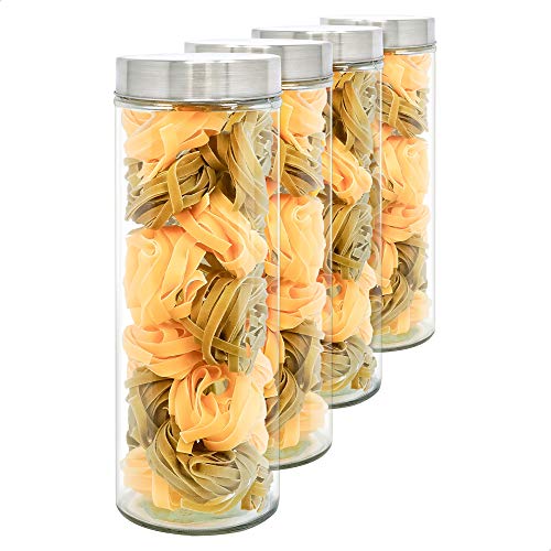 LG Luxury & Grace Pack 4 Botes de Cristal, 1,74 L (30,9x10 cm). Tarros de Vidrio de Borosilicato. Tapa de Acero Inoxidable. Tarros de Cristal.