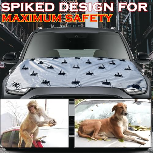 Image of Dustproof Bonnet Spike Car Cover Complete Protection from Street Dogs Cat Monkeys & Wild Animals, compatible with Universal Fit Sedan, Coupe, Hatchback, SUV, Van, Pickup, Crossover, Grey