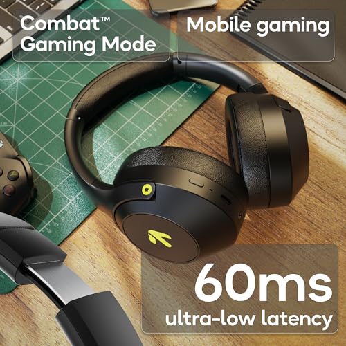 Image of GOBOULT Flex Over Ear Bluetooth Headphones with 80H Playtime, 40mm Bass Drivers, Zen ENC Mic, Type-C Fast Charging, 4 EQ Modes, Bluetooth 5.4, AUX Option, 60ms Low Latency, IPX5 (Pure Black)