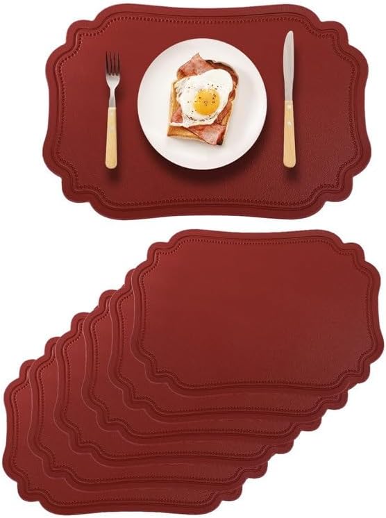 Retro Leather Placemat Embossed Dining Table Waterproof and Oil-Proof Insulation Mat Coaster Solid Color